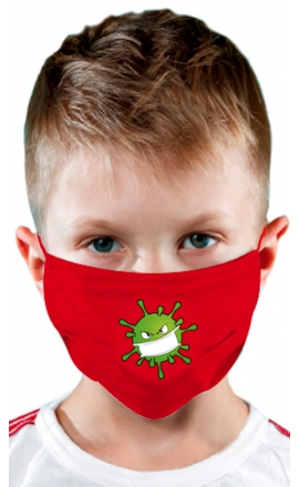 Maseczka ochronna dziecięca czerwona z motywem wirusa