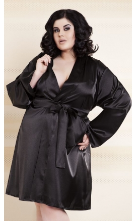 Szlafrok satynowy DKaren model 90 czarny plus size