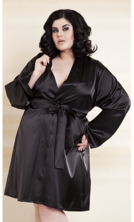 Szlafrok satynowy DKaren model 90 czarny plus size